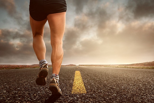 jogging down the center of the road